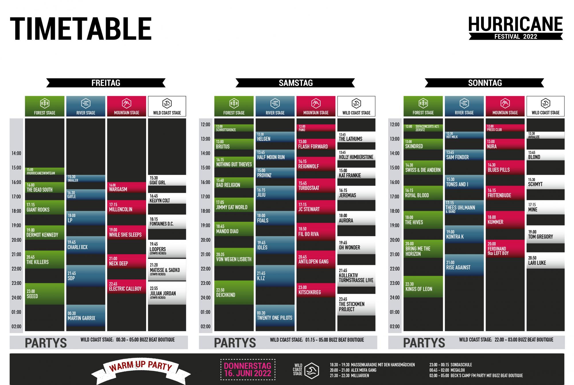 Hurricane Festival 2022 Running Order/Timetable