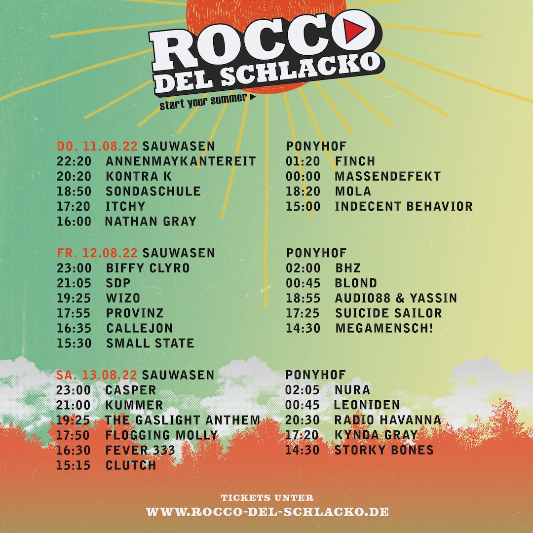 Rocco del Schlacko 2022 Running Order ConcertsMetal