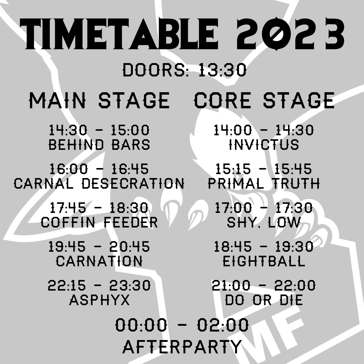 Antwerp Metal Fest 2023 Running Order/Timetable