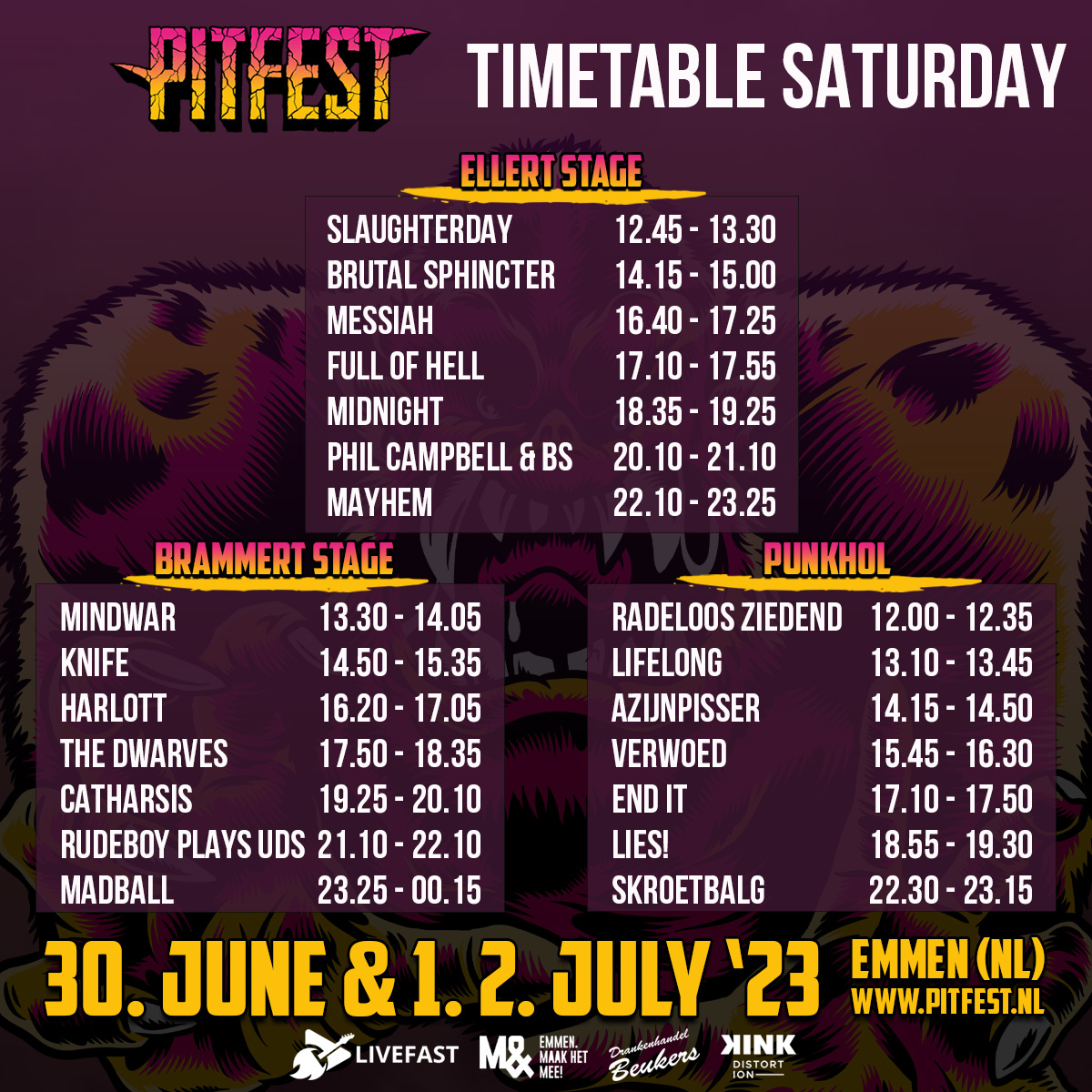 Pitfest 2023 Running Order/Timetable