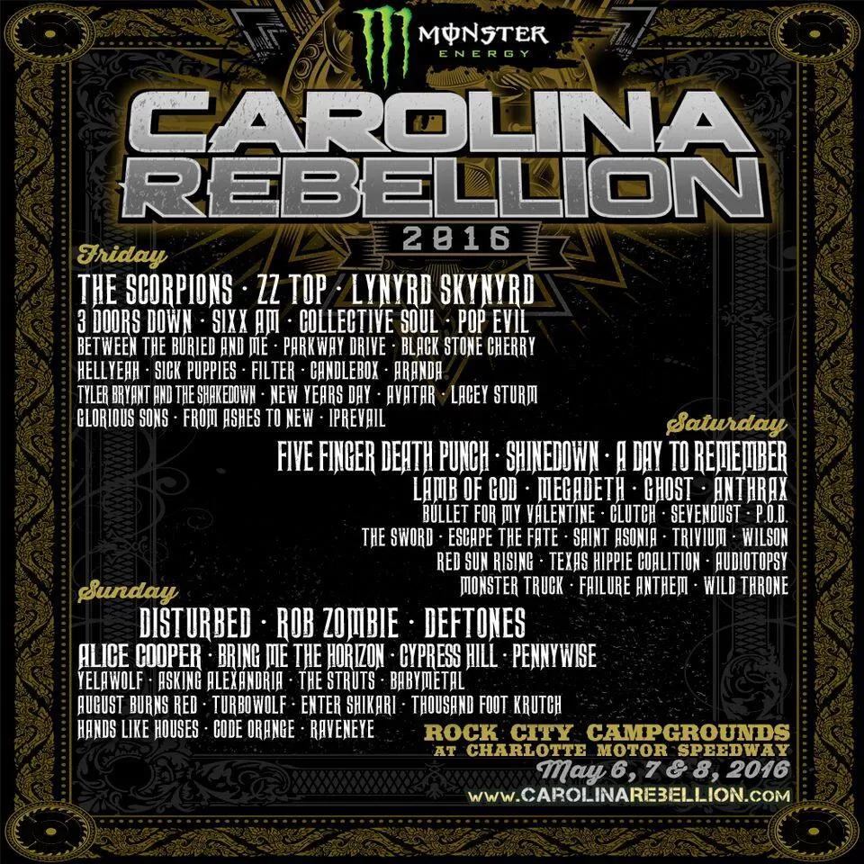 Carolina Rebellion 2022 Schedule Carolina Rebellion 2016 - 06/05/2016 (3 Days) - Concord - North Carolina -  United States | Concerts-Metal Calendar