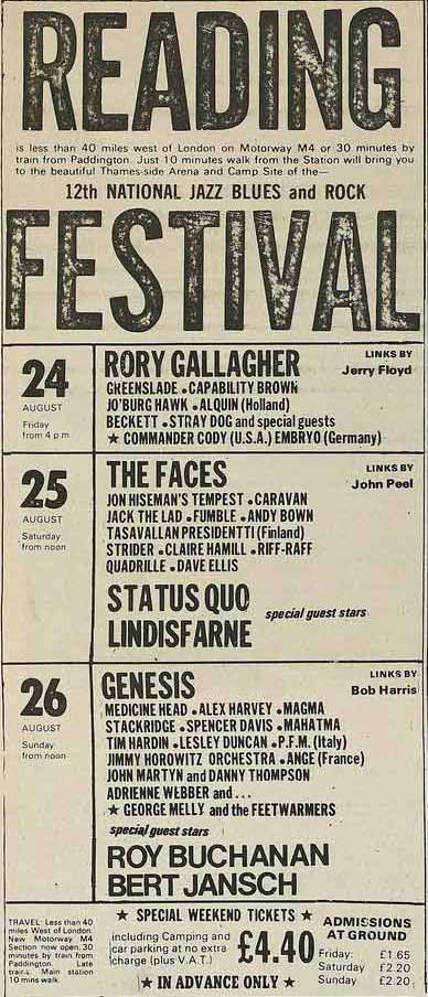 英LP Reading Festival 1973 UKオリジナル盤1stプレス Reading Festival 1973 - 24/08/1973 (3 days) - Reading - United Kingdom
